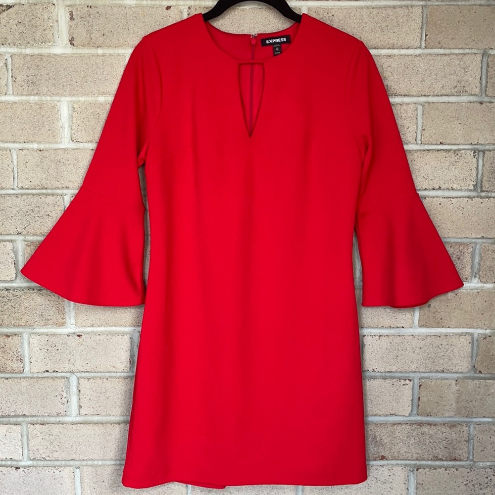Express Red Bell Sleeve Keyhole Dress